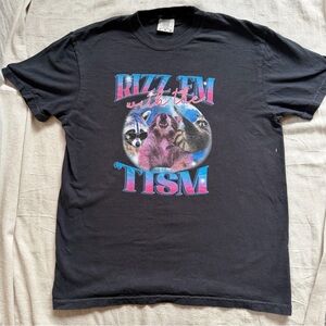 RIZZ EM WITH THE 'TISM Raccoon Comfort Colors T-Shirt M Black Meme 100% Cotton